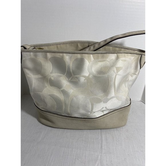 COACH Womens Signature Logo All Over Print Handbag Cream Off White Please Read - Picture 2 of 8